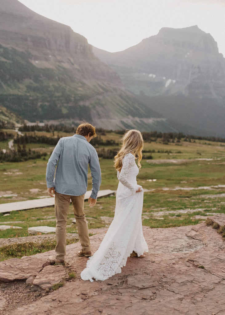 Bride wearing Indigo with groom in Glacier National Park