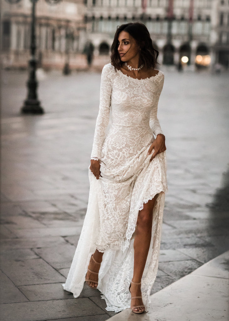 Bohemian Beach Wedding Bohemian Wedding Dress: Spring 2019 Two Piece Crop  Top Chiffon Ruched Gown With Lace And Long Sleeves From Shirley_s, $95.48