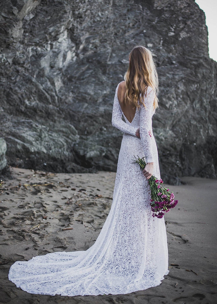 Backless Wedding Dress, Lace Wedding Dress, Sexy Wedding Dress, Open Back  Wedding Dress, Wedding Dress With Long Sleeves 