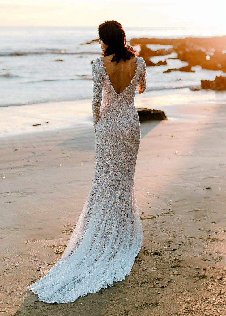 Backless Wedding Dress, Lace Wedding Dress, Sexy Wedding Dress, Open Back  Wedding Dress, Wedding Dress With Long Sleeves 