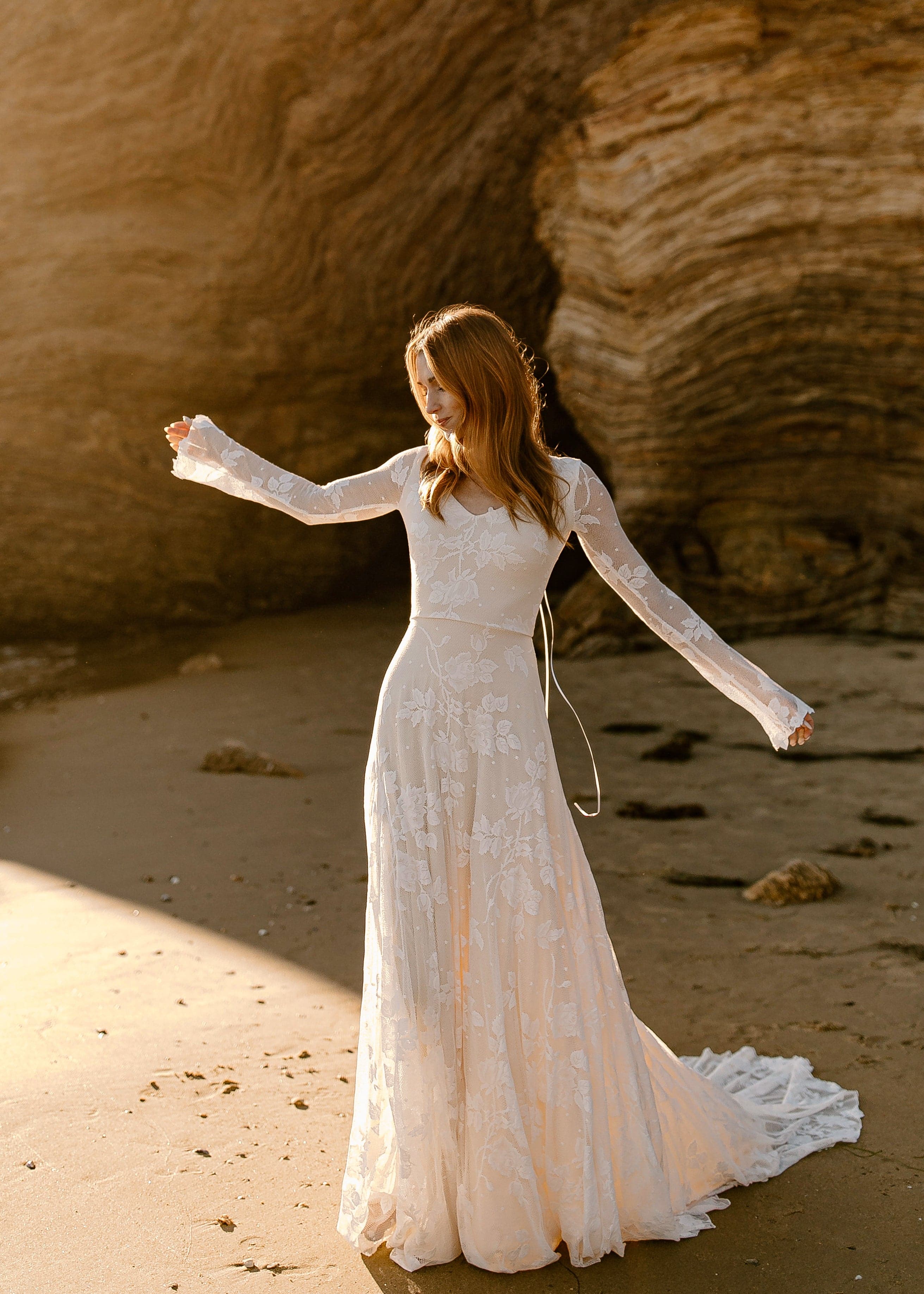 a line dress with bell sleeves Pleated Long A-Line Formal Dress with Bell Sleeves Blossom Pink / 10