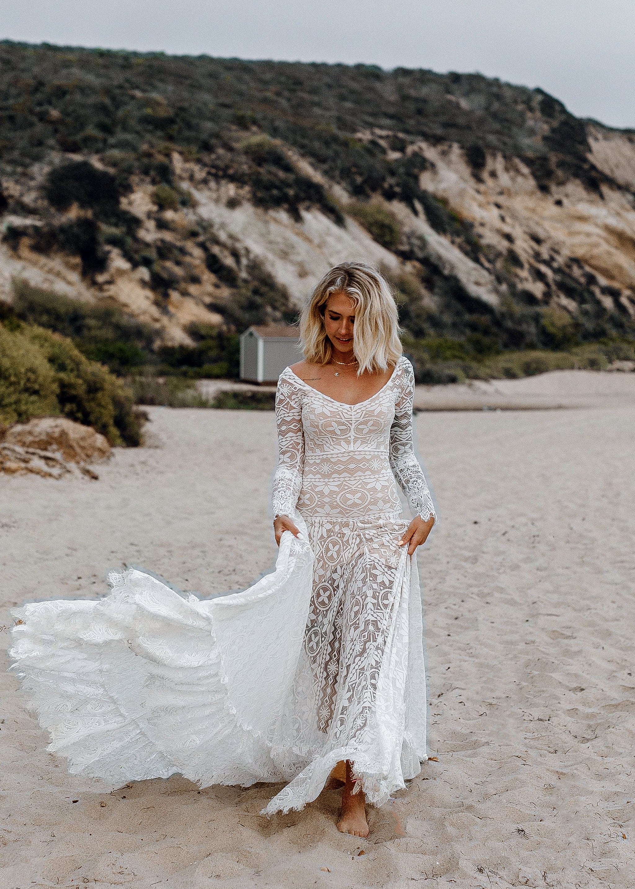 star lace wedding dress Sparkly Moon Star Lace Wedding Dresses Flare Sleeve ZW468 -