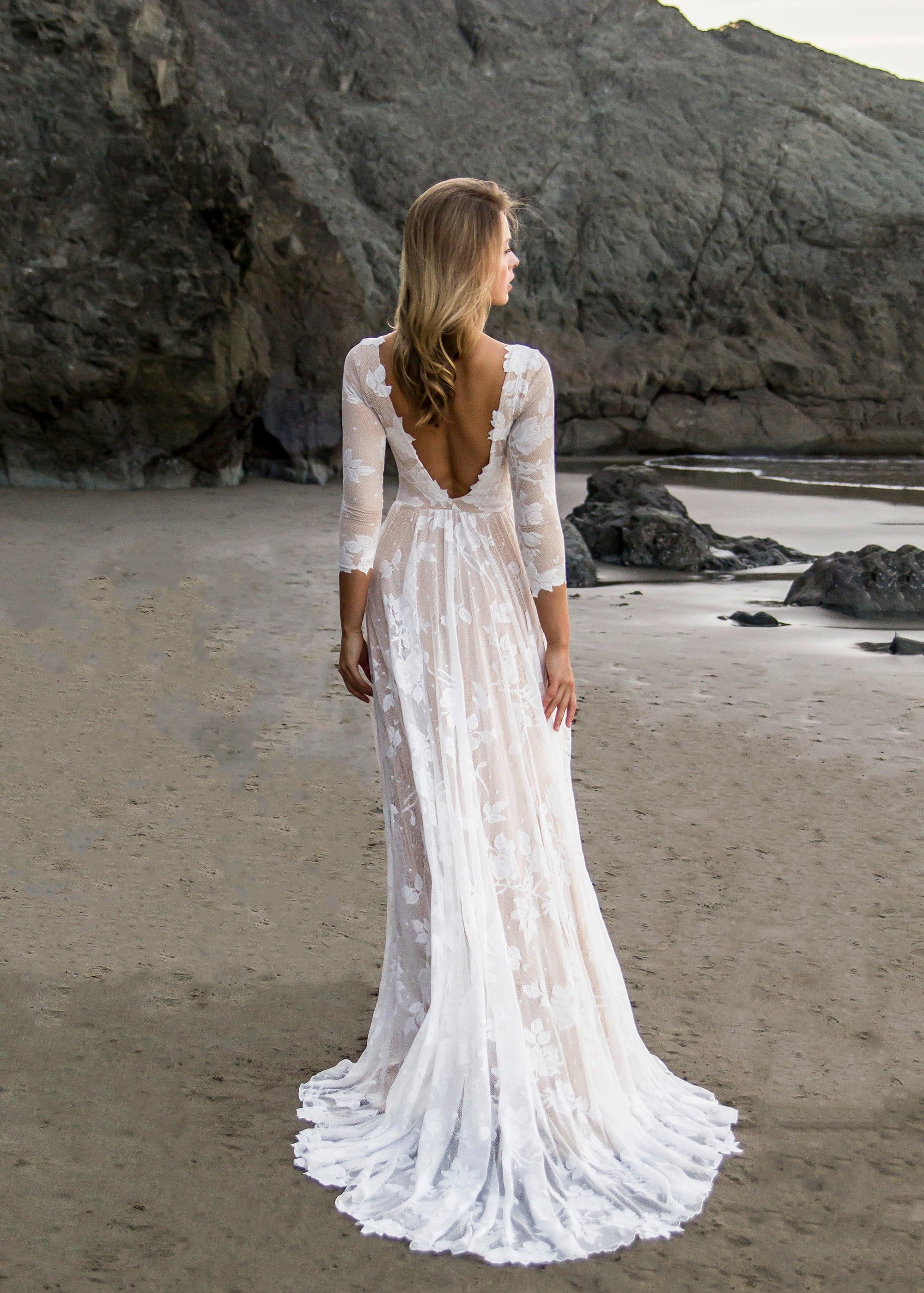 Halter Strap Casual Wedding Dress for Beach, Unique Fashion Custom