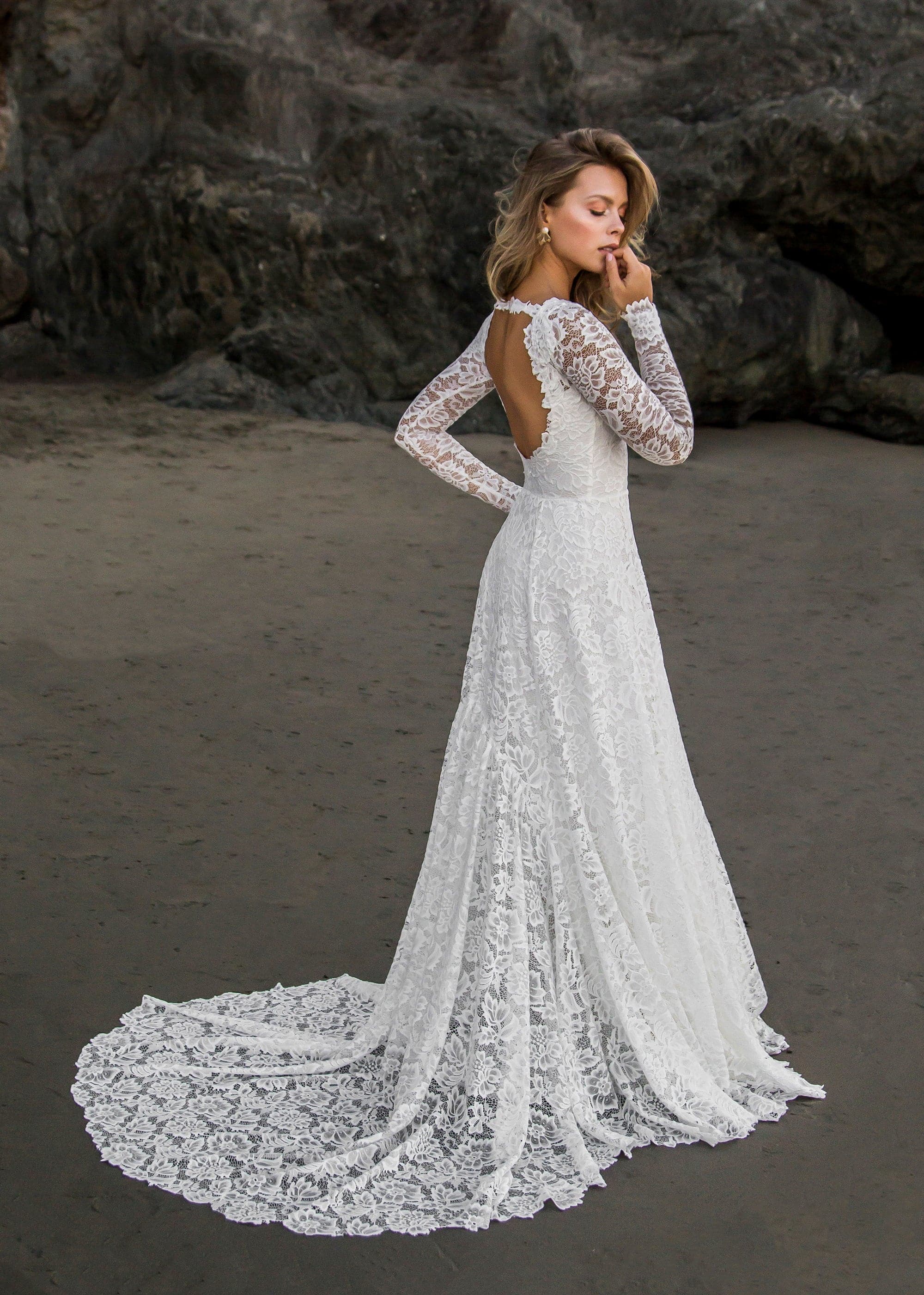 chinese dress ladies INDIGO LONG LACE DRESS
