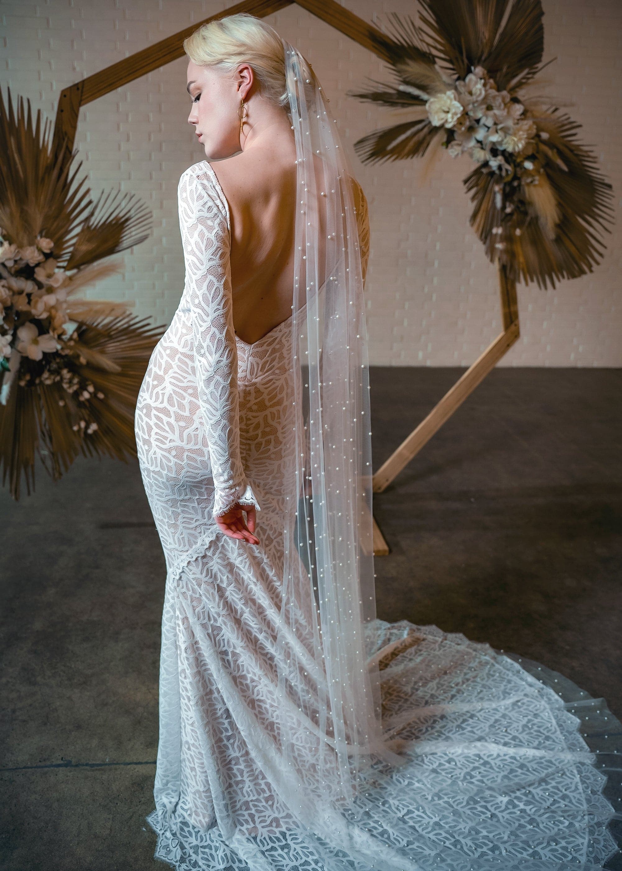 long sleeve wedding dress with long veil Oceane Veil | WearYourLove | Pearl Tulle Bridal Veil Court - 18 inch train / Gold