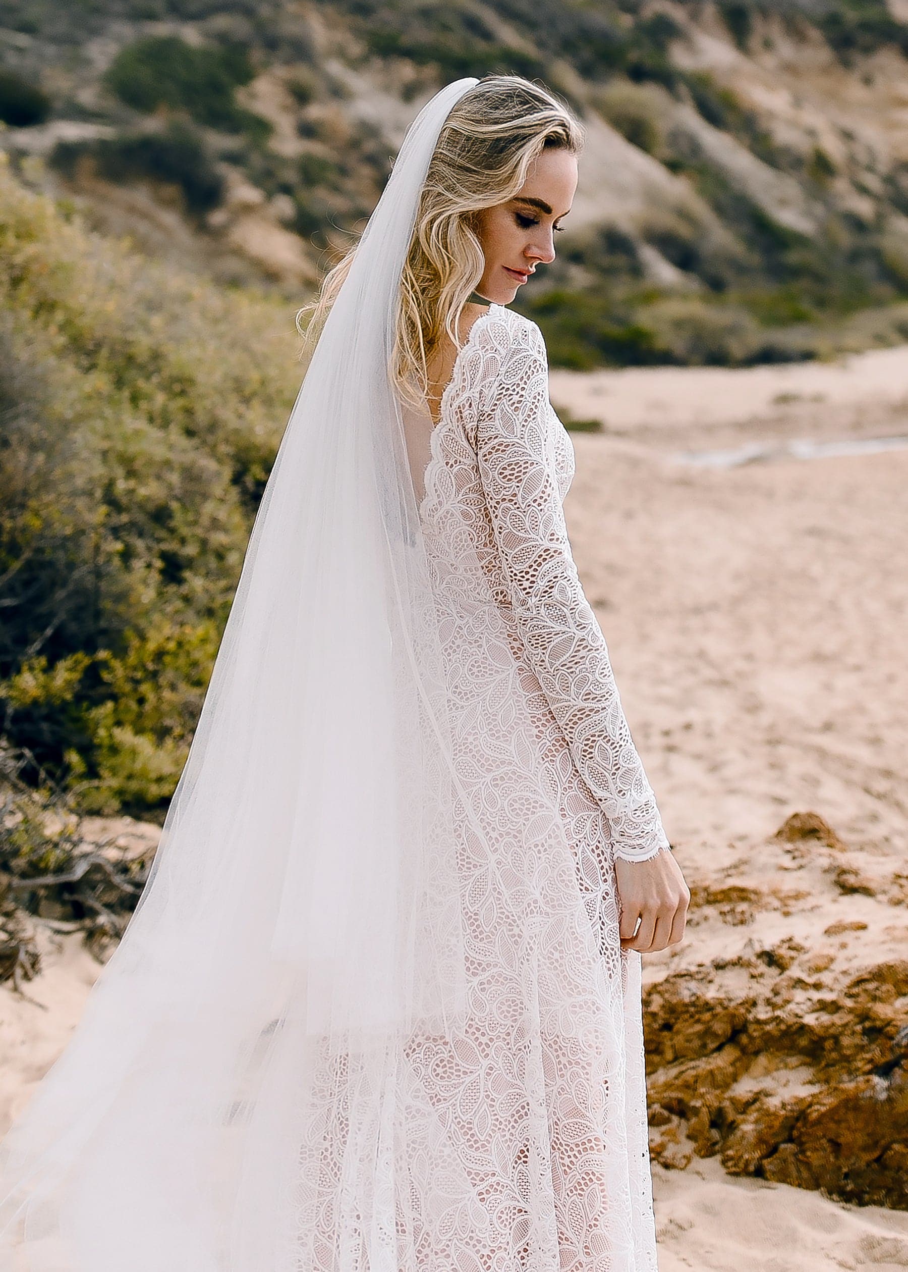 Long Wedding Gown With Veil With Crystals Long Veil Wedding Dress
