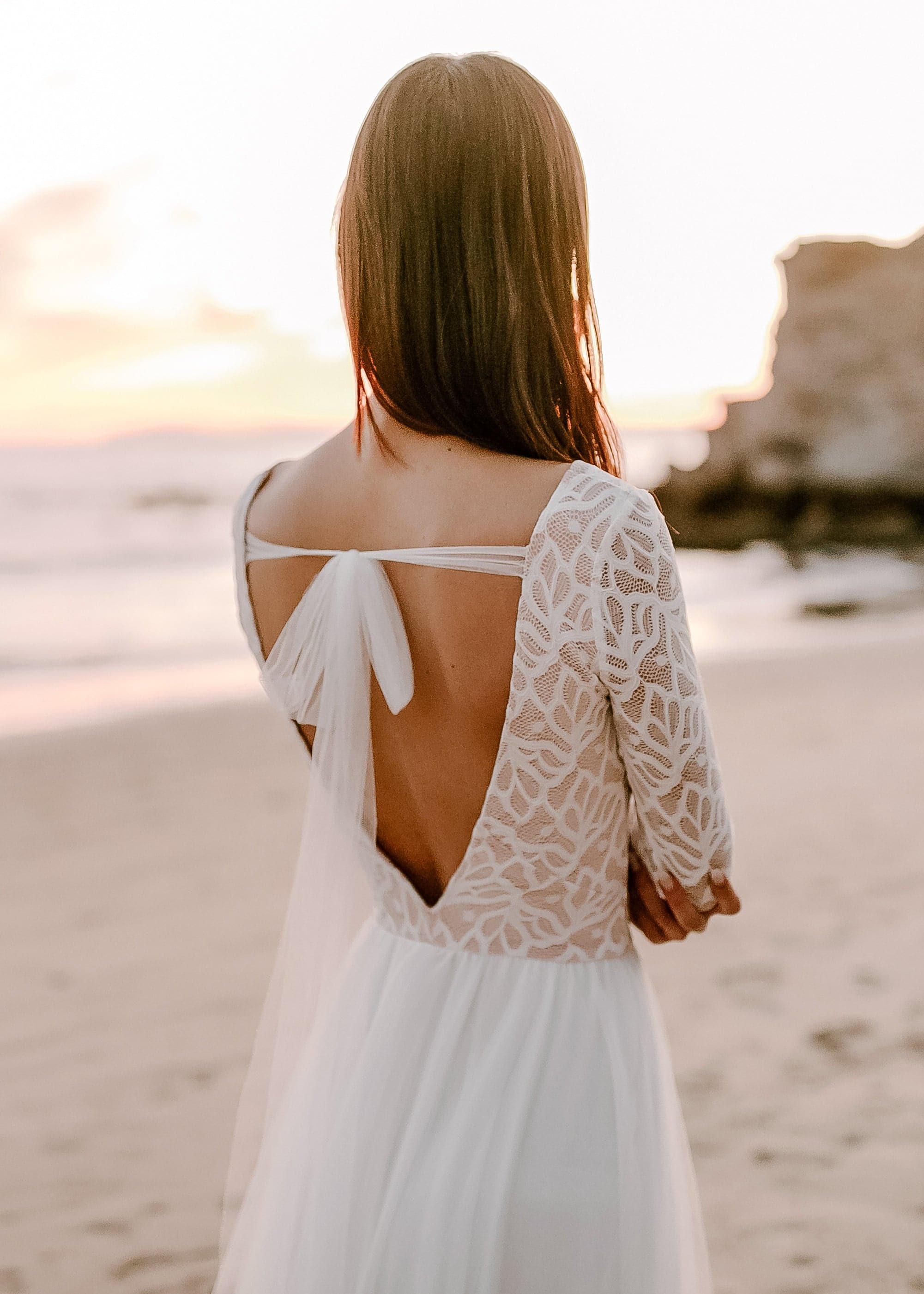 North Dress - Deep V Neckline with Open Back and Tulle Details North Dress - Deep V Neckline with Open Back and Tulle Details