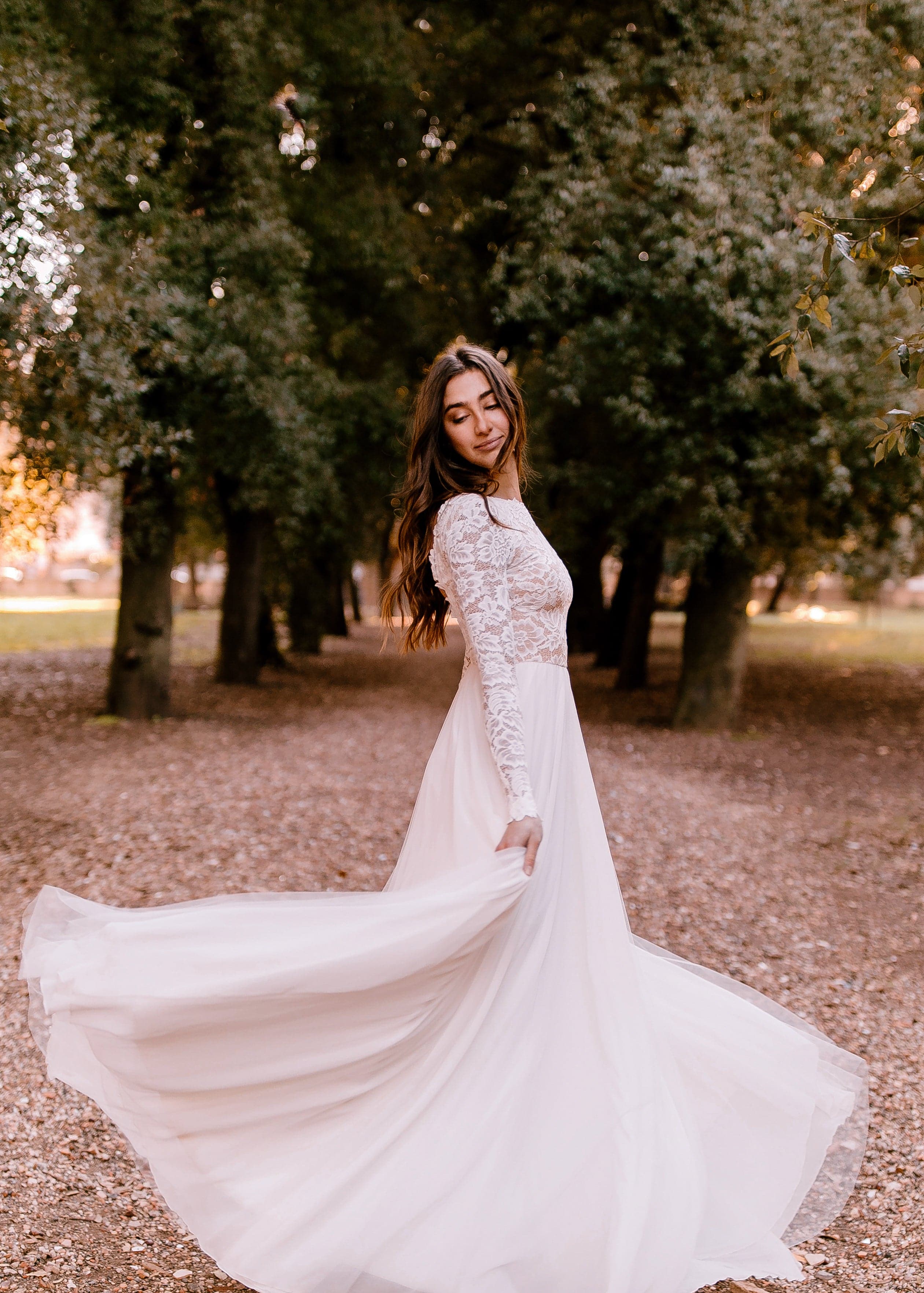 Zoey Scoop Back Dress | Romantic Long Sleeve Gown Court (16-inch) Zoey Scoop Back Dress | Romantic Long Sleeve Gown Court (16-inch)