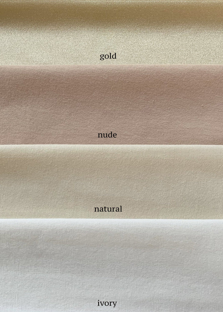 Dress lining color options: gold, nude, natural, ivory