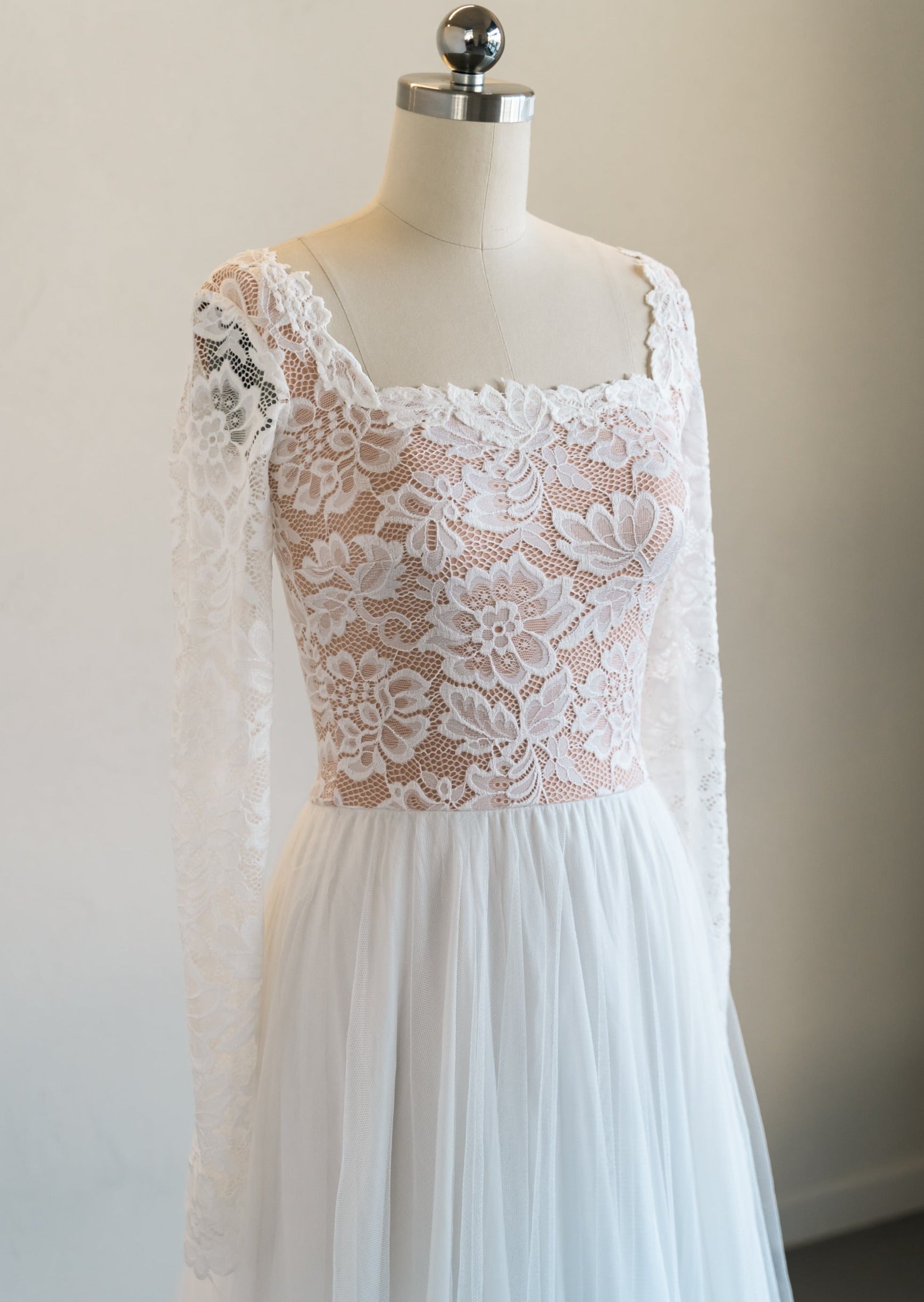 Zoey Square Neck Sample (size XS) | Romantic Long Sleeve Gown | Wear ...