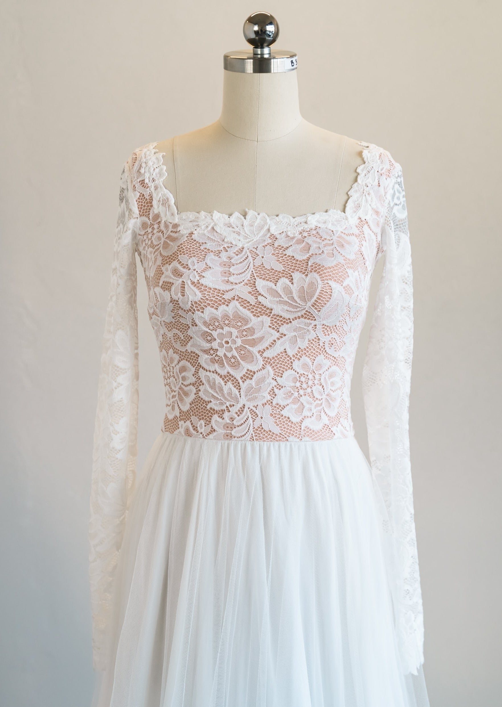 Zoey Square Neck Sample (size XS) | Romantic Long Sleeve Gown | Wear ...
