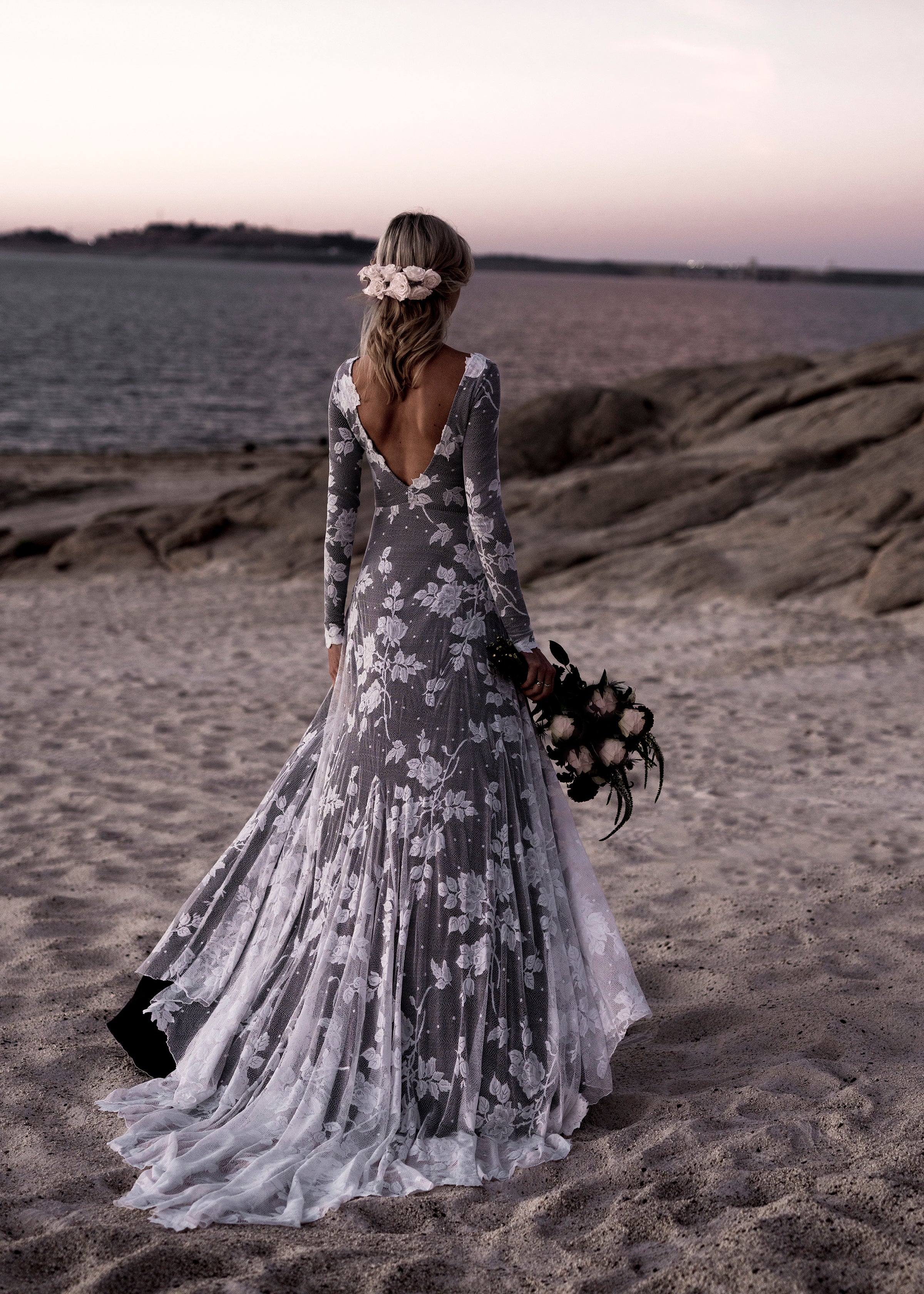 Wedding Dress Black Boho Clothing Black-Lining Ellora Dress Open V Back Floor (No Train) Wedding Dress Black Boho Clothing Black-Lining Ellora Dress Open V Back Floor (No Train)