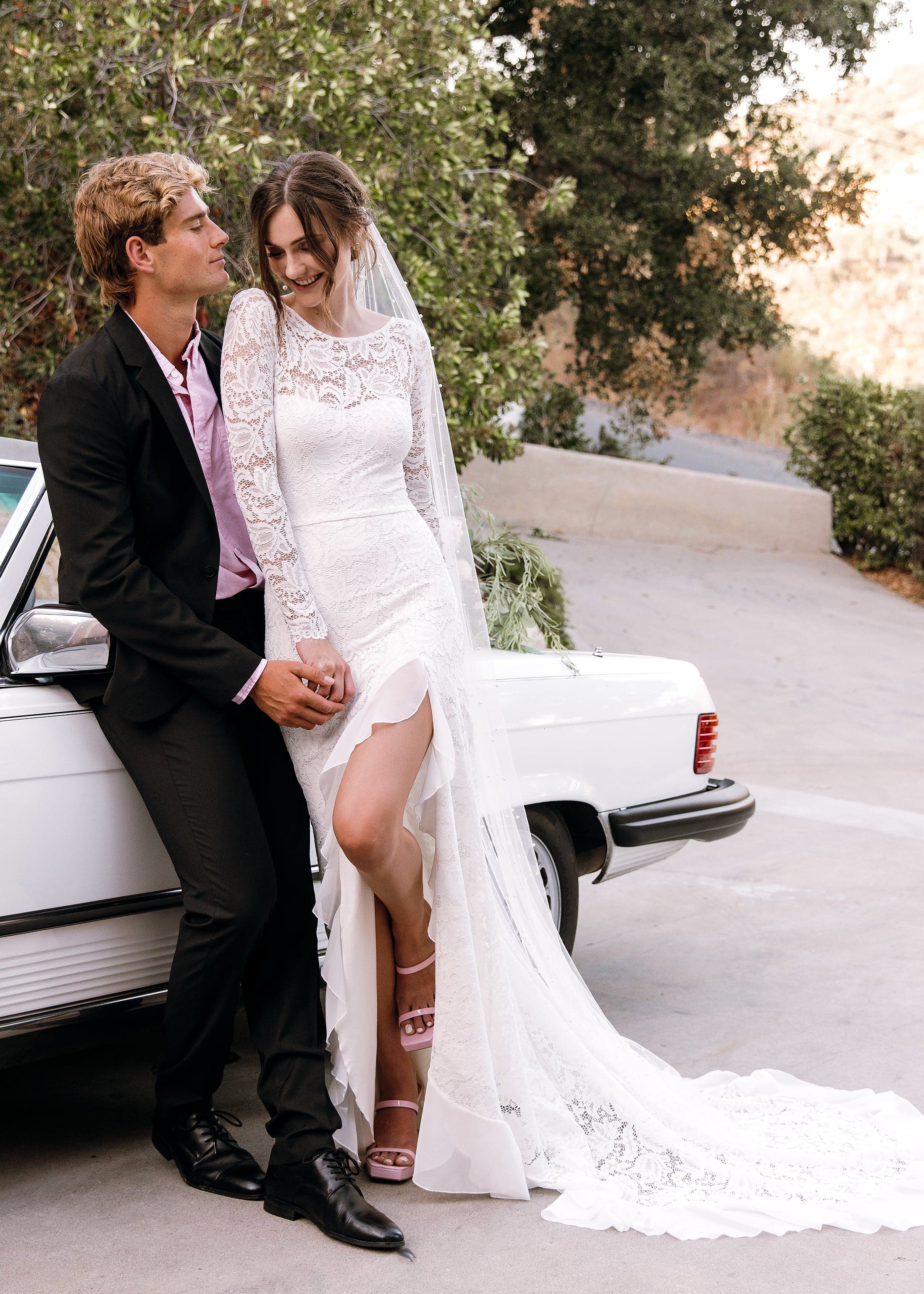 Sasha Dress - BACKLESS LONG SLEEVE ILLUSION LACE WEDDING Dress WITH SKIRT SPLIT Sasha Dress - BACKLESS LONG SLEEVE ILLUSION LACE WEDDING Dress WITH SKIRT SPLIT