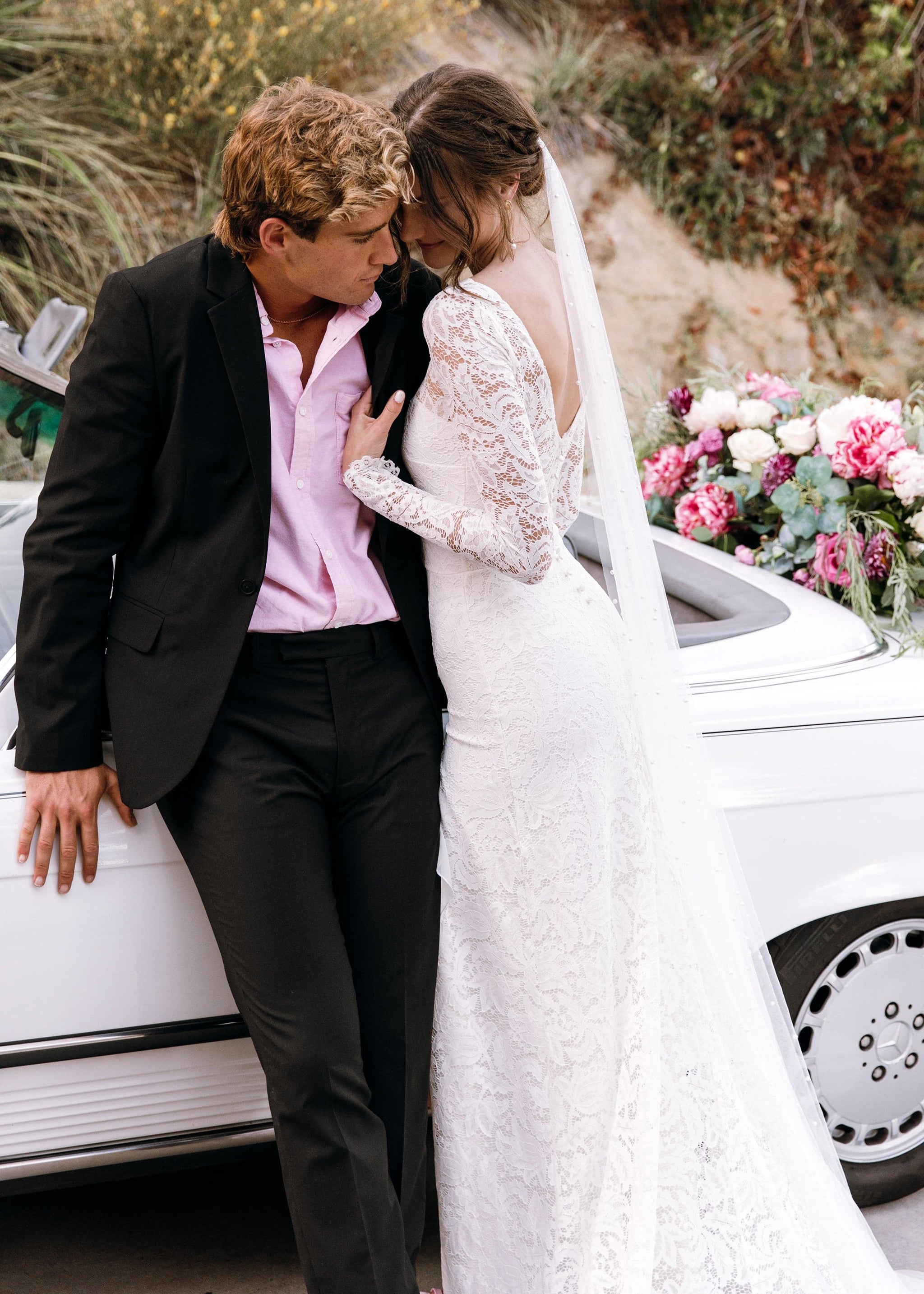 Sasha Dress - BACKLESS LONG SLEEVE ILLUSION LACE WEDDING DRESS WITH SKIRT  SPLIT
