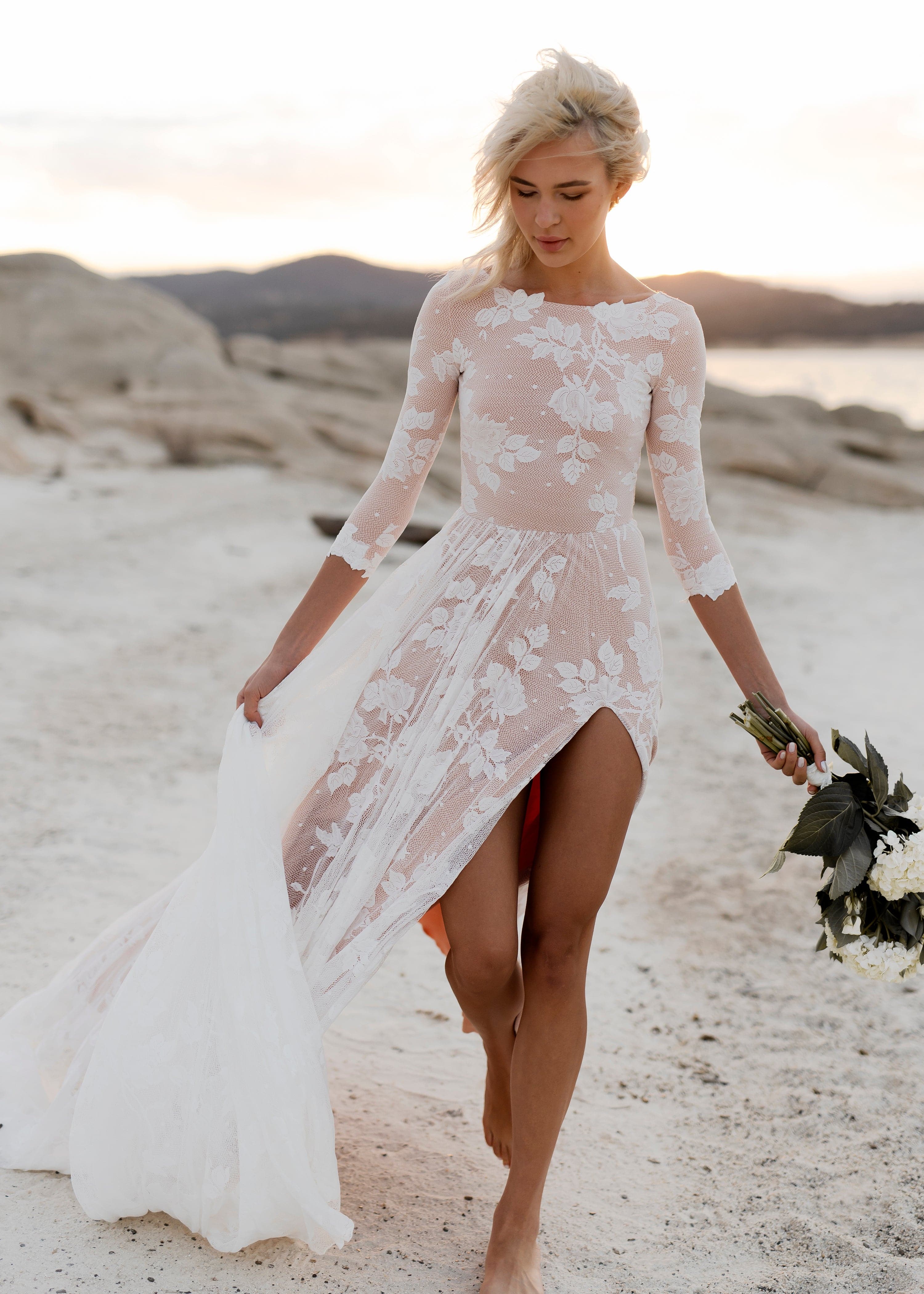 Thigh Split Sky Blue Rustic Wedding Dresses Beach Wedding Gown with Court  Train – SheerGirl