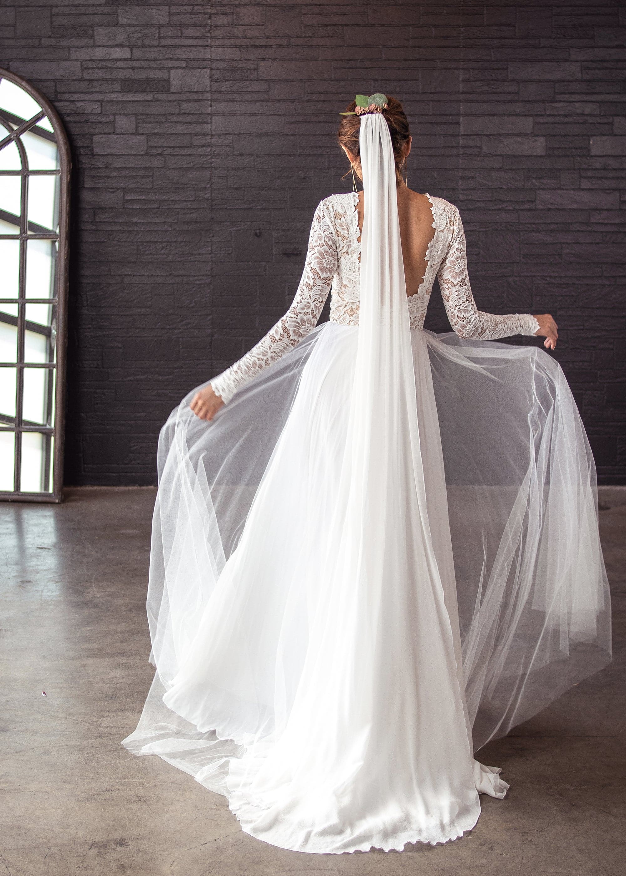 silk wedding dress with veil Simple Plain Classic Veil, Cathedral Length, Single Tier Calily Bridal
